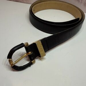 Yves Saint Laurent Black Vintage Leather Belt with Gold Hardware